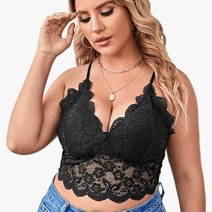 SOLY HUX Women's Plus Size Lace Scalloped Wireless Bra Adjustable Strap Bralette